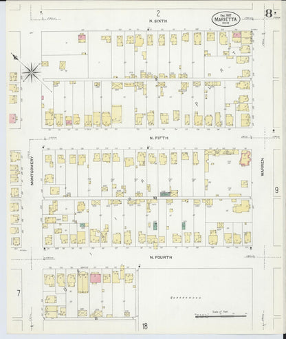 Sanborn Fire Insurance Map from Marietta, Washington County, Ohio (1907), Sheet #0008 - Historic Sanborn Fire Insurance Map Print, vintage old map wall art, antique decor, genealogy gift, Ohio Ohio map