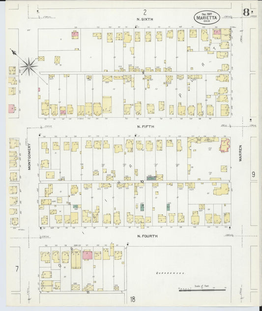Sanborn Fire Insurance Map from Marietta, Washington County, Ohio (1907), Sheet #0008 - Historic Sanborn Fire Insurance Map Print, vintage old map wall art, antique decor, genealogy gift, Ohio Ohio map