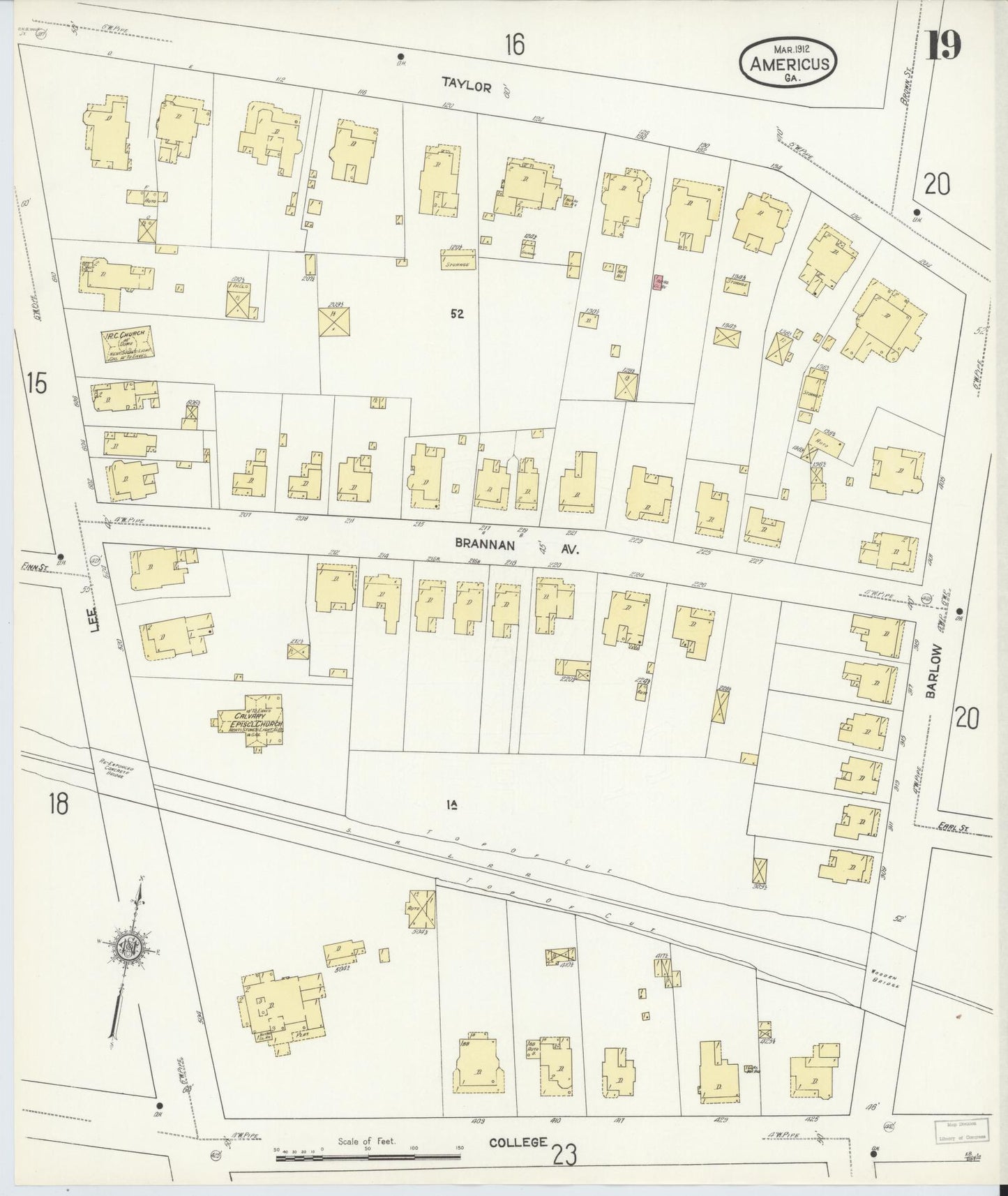 Sanborn Fire Insurance Map from Americus, Sumter County, Georgia (1912), Sheet #0019 - Complete Map Set gallery image, historic Sanborn map, vintage wall art, Georgia Georgia