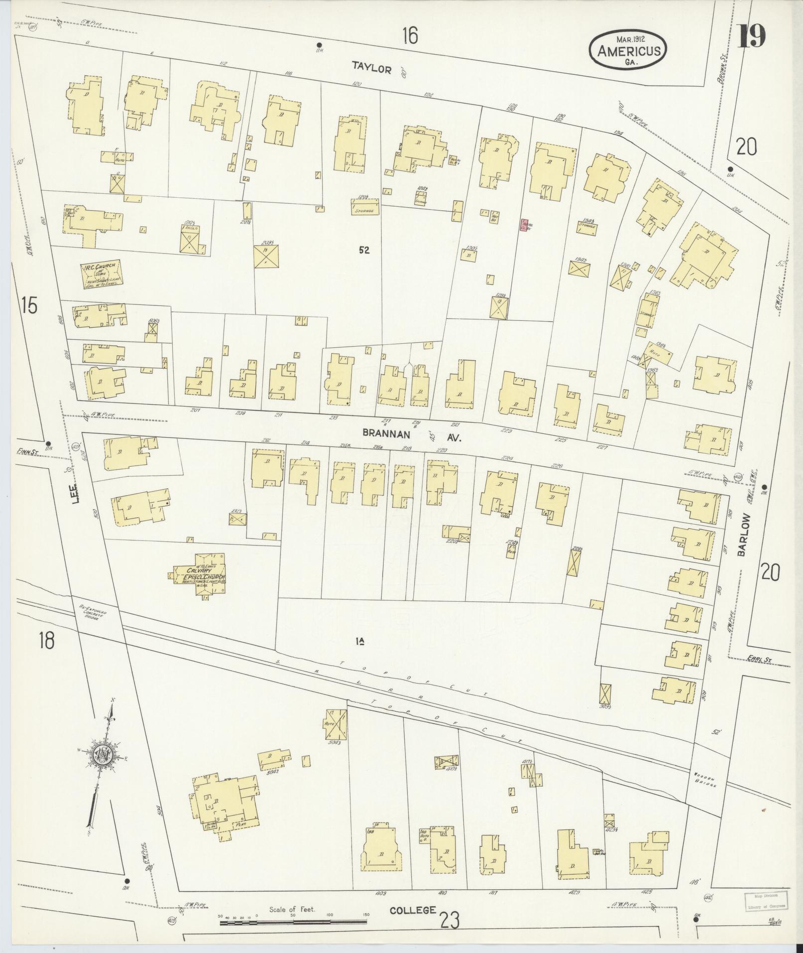 Sanborn Fire Insurance Map from Americus, Sumter County, Georgia (1912), Sheet #0019 - Complete Map Set gallery image, historic Sanborn map, vintage wall art, Georgia Georgia