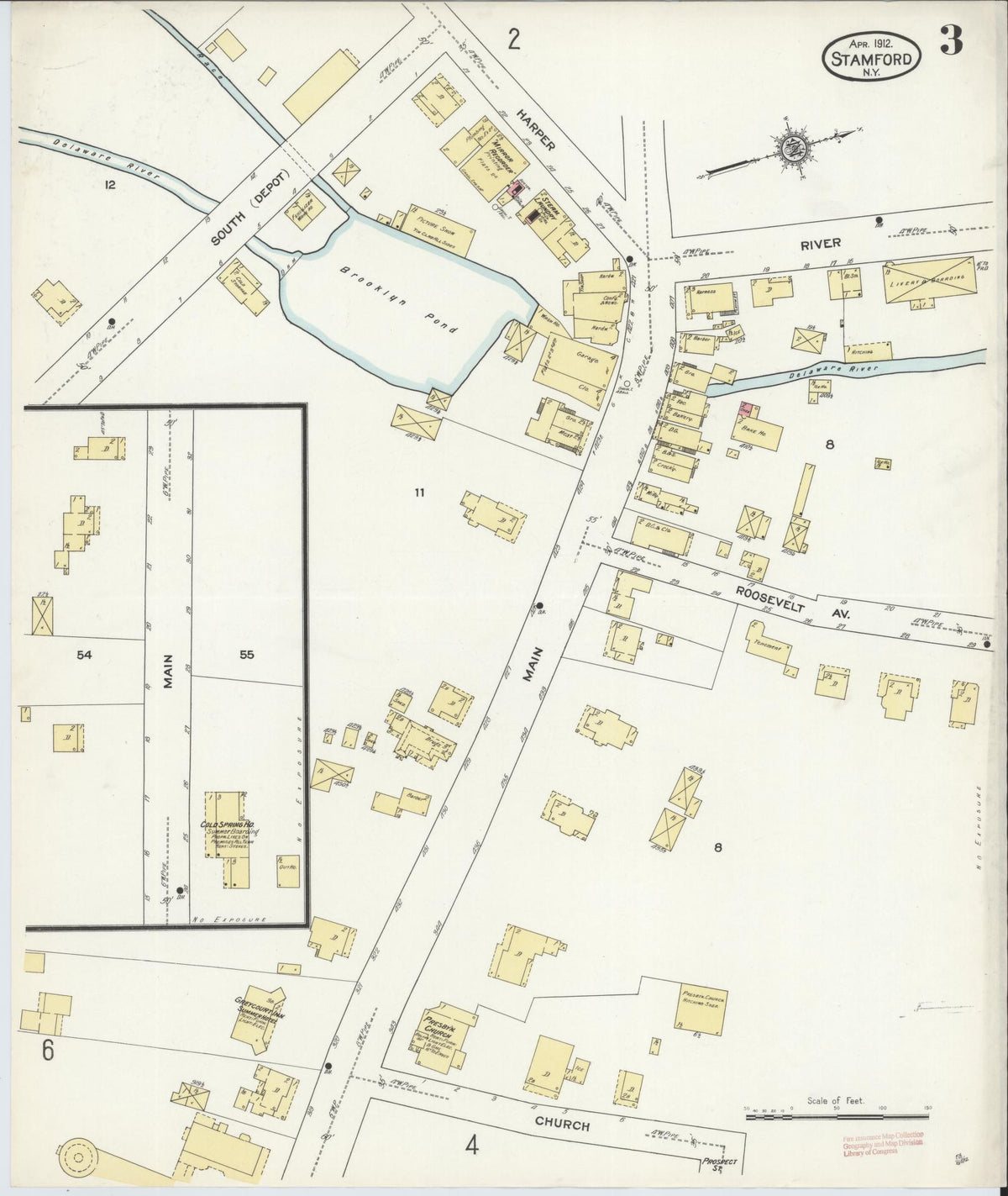 Sanborn Fire Insurance Map from Stamford, Delaware County, New York (1912), Sheet #0003 - Historic Sanborn Fire Insurance Map Print, vintage old map wall art, antique decor, genealogy gift, Stamford Delaware map