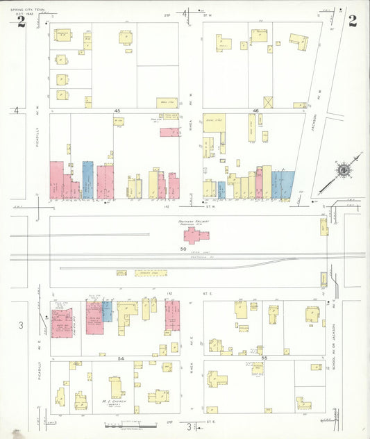 Sanborn Fire Insurance Map from Spring City, Rhea County, Tennessee (1942), Sheet #0002 - Historic Sanborn Fire Insurance Map Print, vintage old map wall art, antique decor, genealogy gift, Tennessee Tennessee map