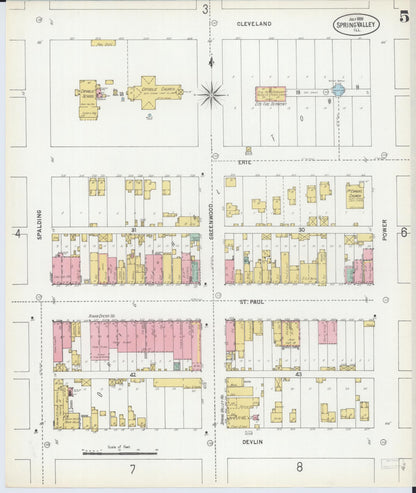 Sanborn Fire Insurance Map from Spring Valley, Bureau County, Illinois (1899), Sheet #0005 - Historic Sanborn Fire Insurance Map Print, vintage old map wall art, antique decor, genealogy gift, Illinois Illinois map