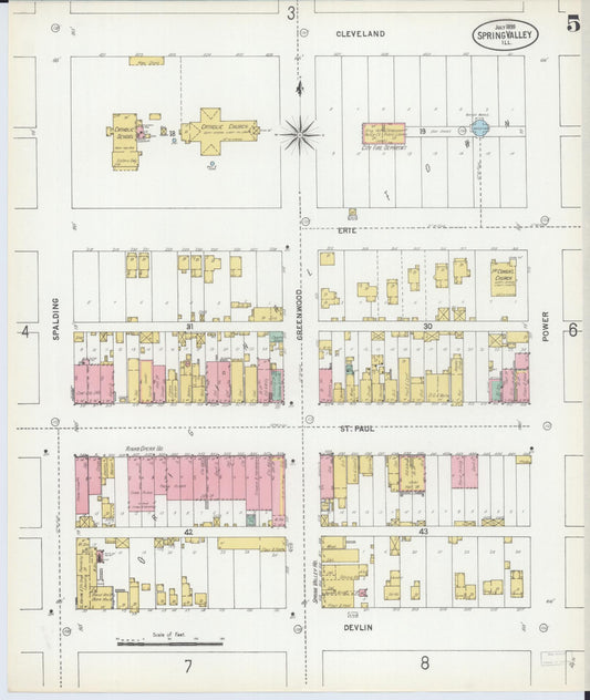 Sanborn Fire Insurance Map from Spring Valley, Bureau County, Illinois (1899), Sheet #0005 - Historic Sanborn Fire Insurance Map Print, vintage old map wall art, antique decor, genealogy gift, Illinois Illinois map