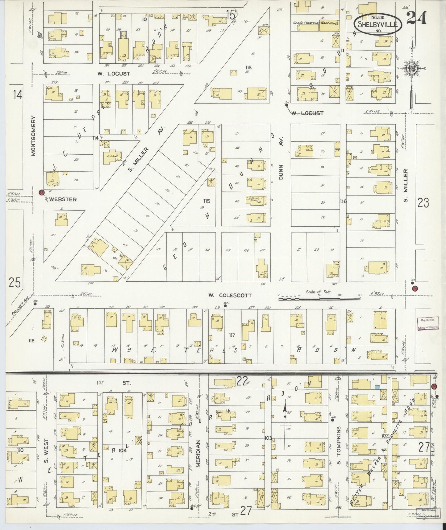 Sanborn Fire Insurance Map from Shelbyville, Shelby County, Indiana (1910), Sheet #0024 - Complete Map Set gallery image, historic Sanborn map, vintage wall art, Indiana Indiana
