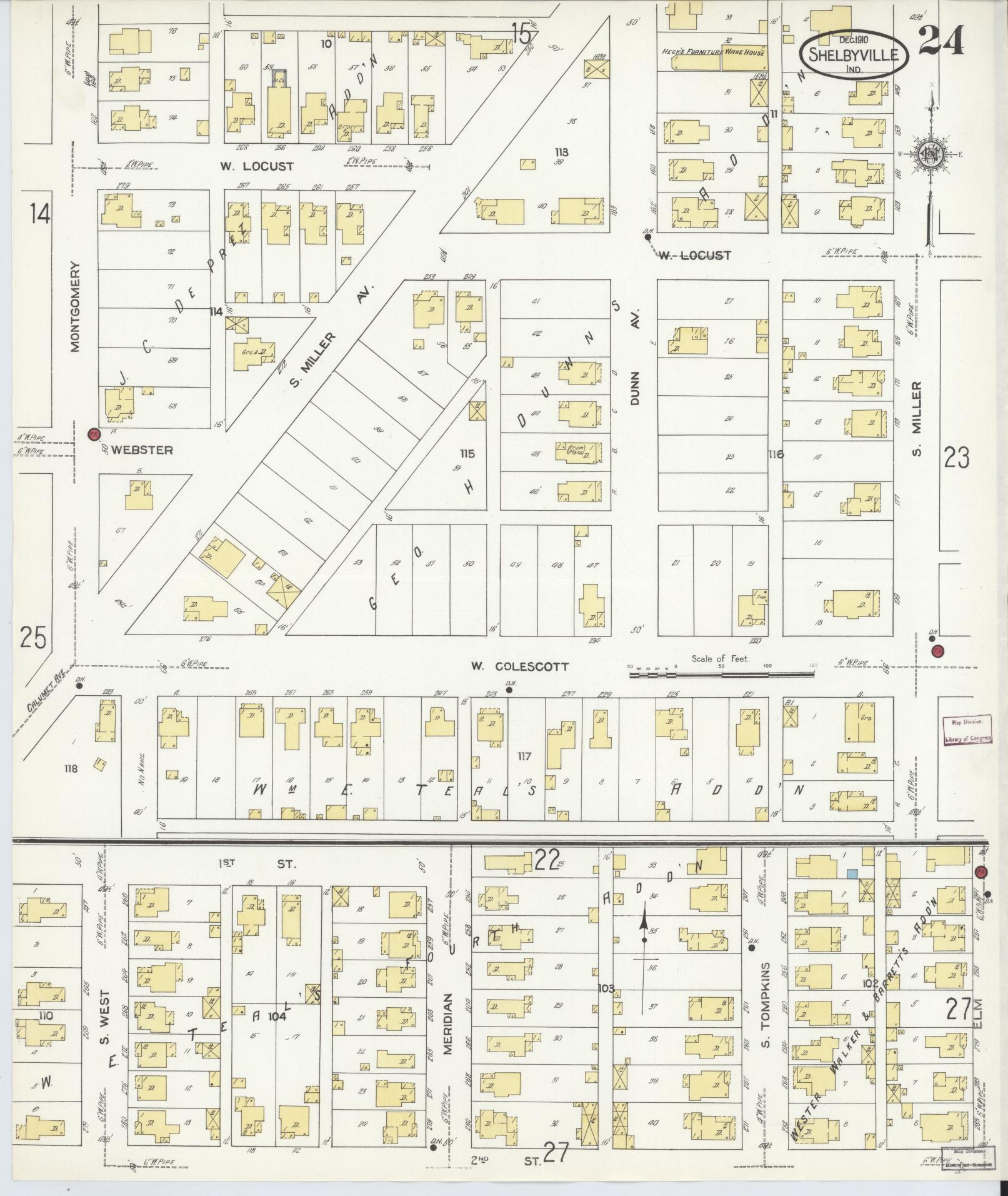 Sanborn Fire Insurance Map from Shelbyville, Shelby County, Indiana (1910), Sheet #0024 - Complete Map Set gallery image, historic Sanborn map, vintage wall art, Indiana Indiana