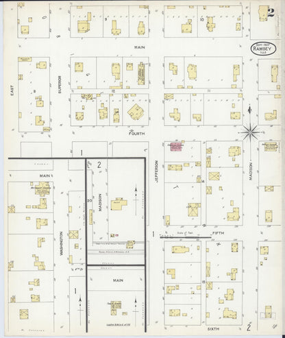 Sanborn Fire Insurance Map from Ramsey, Fayette County, Illinois (1907), Sheet #0002 - Historic Sanborn Fire Insurance Map Print, vintage old map wall art, antique decor, genealogy gift, Illinois Illinois map