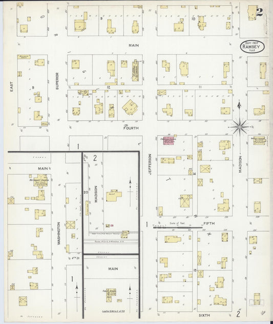 Sanborn Fire Insurance Map from Ramsey, Fayette County, Illinois (1907), Sheet #0002 - Historic Sanborn Fire Insurance Map Print, vintage old map wall art, antique decor, genealogy gift, Illinois Illinois map
