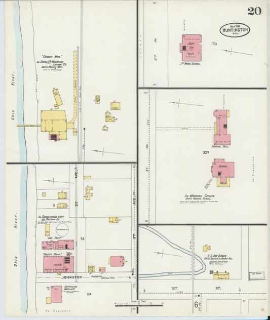 Sanborn Fire Insurance Map from Huntington, Cabell County, West Virginia (1898), Sheet #0020 - Historic Sanborn Fire Insurance Map Print, vintage old map wall art, antique decor, genealogy gift, West Virginia West Virginia map