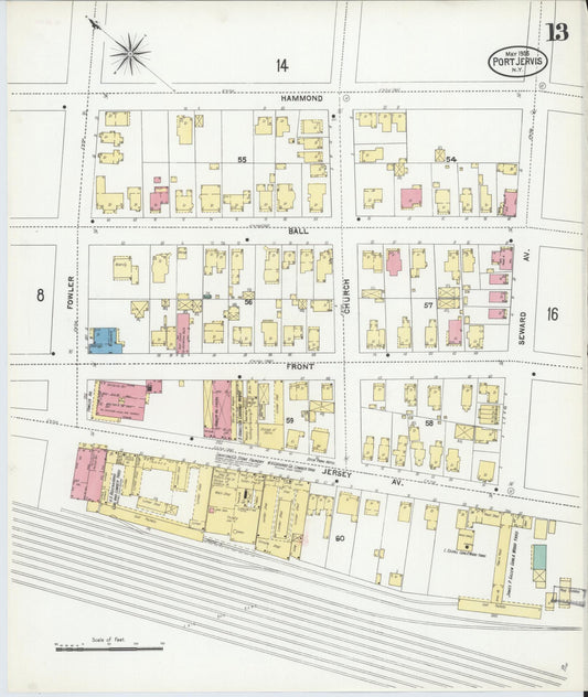 Sanborn Fire Insurance Map from Port Jervis, Orange County, New York (1905), Sheet #0013 - Historic Sanborn Fire Insurance Map Print, vintage old map wall art, antique decor, genealogy gift, New York New York map