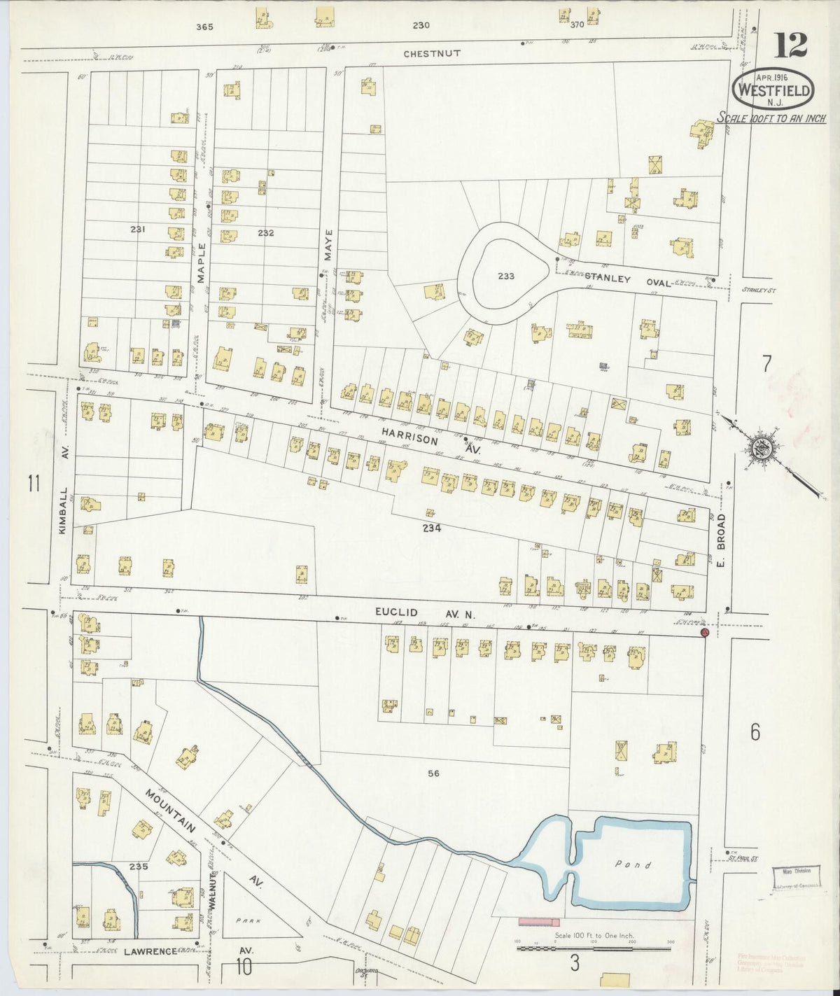 Sanborn Fire Insurance Map from Westfield, Union County, New Jersey (1916), Sheet #0012 - Complete Map Set gallery image, historic Sanborn map, vintage wall art, New Jersey New Jersey