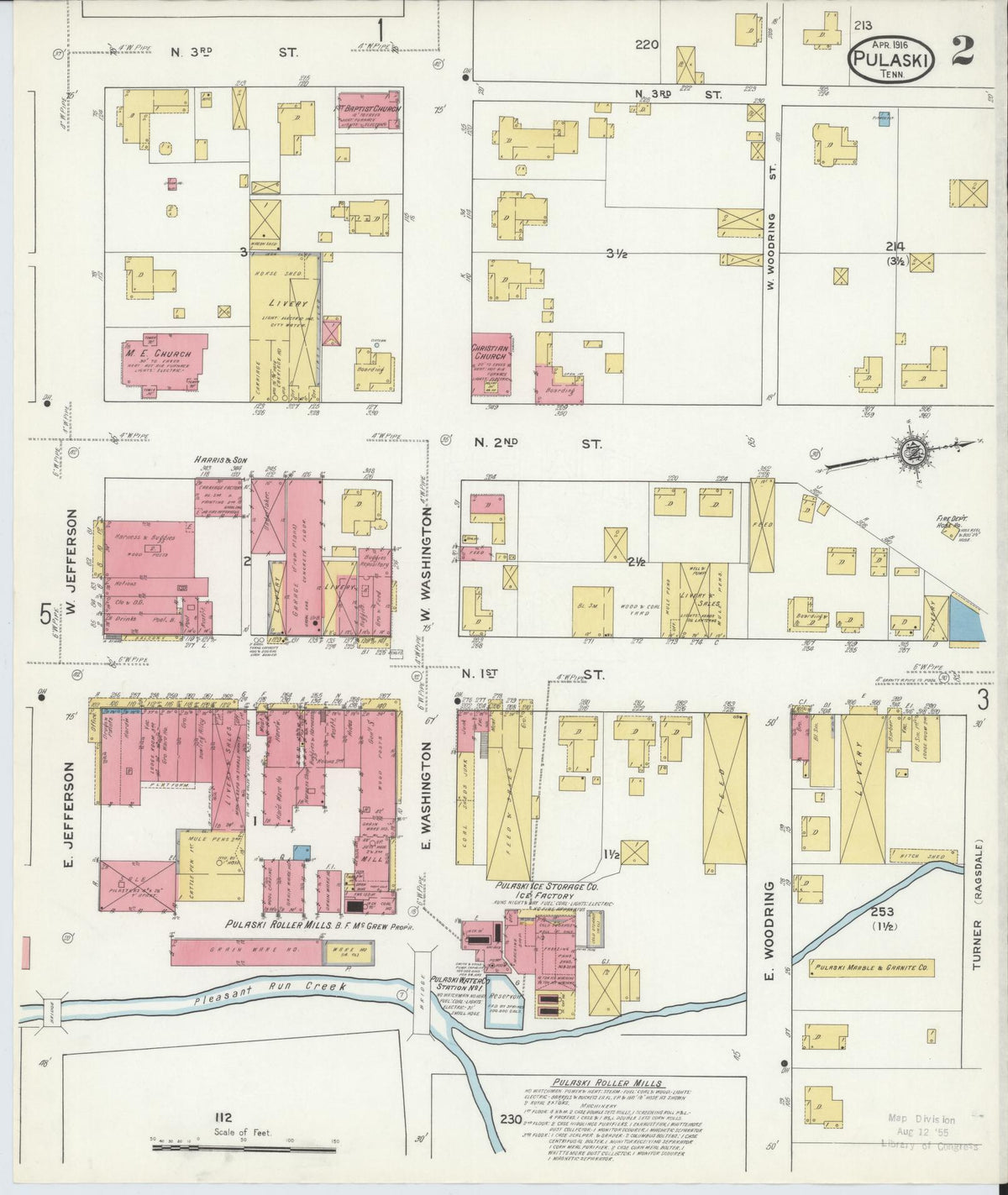 Sanborn Fire Insurance Map from Pulaski, Giles County, Tennessee (1916), Sheet #0002 - Historic Sanborn Fire Insurance Map Print, vintage old map wall art, antique decor, genealogy gift, Tennessee Tennessee map