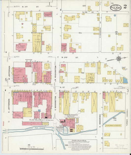 Sanborn Fire Insurance Map from Pulaski, Giles County, Tennessee (1916), Sheet #0002 - Historic Sanborn Fire Insurance Map Print, vintage old map wall art, antique decor, genealogy gift, Tennessee Tennessee map