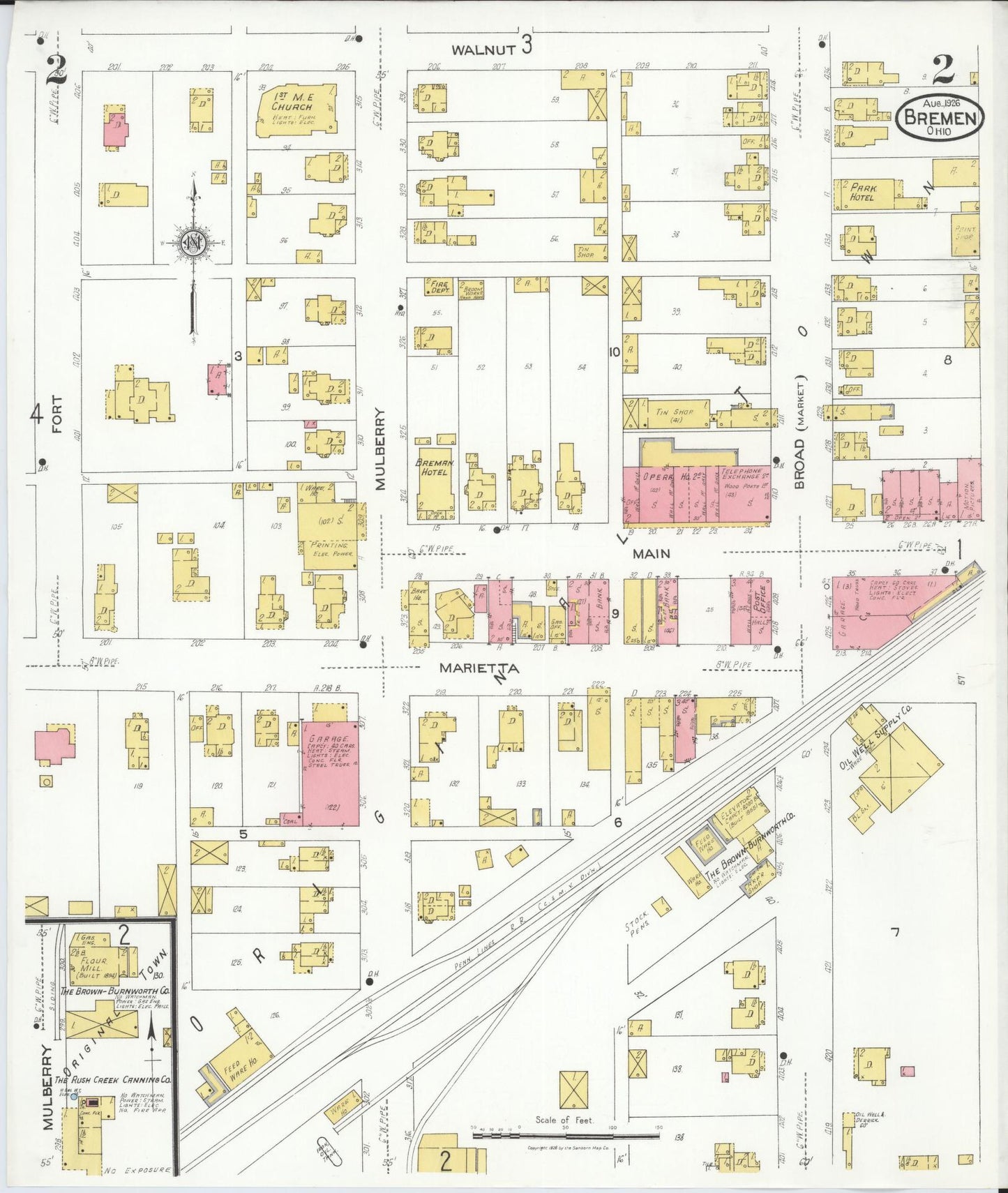 Sanborn Fire Insurance Map from Bremen, Fairfield County, Ohio (1926), Sheet #0002 - Historic Sanborn Fire Insurance Map Print, vintage old map wall art, antique decor, genealogy gift, Ohio Ohio map