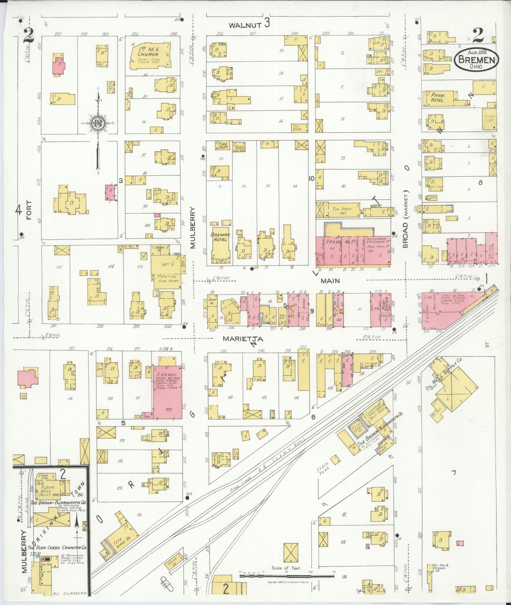 Sanborn Fire Insurance Map from Bremen, Fairfield County, Ohio (1926), Sheet #0002 - Historic Sanborn Fire Insurance Map Print, vintage old map wall art, antique decor, genealogy gift, Ohio Ohio map
