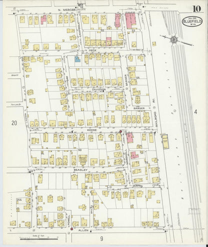 Sanborn Fire Insurance Map from Bluefield, Mercer County, West Virginia (1914), Sheet #0010 - Complete Map Set gallery image, historic Sanborn map, vintage wall art, West Virginia West Virginia