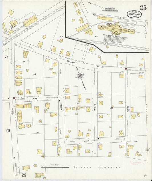 Sanborn Fire Insurance Map from Waltham, Middlesex County, Massachusetts (1911), Sheet #0025 - Historic Sanborn Fire Insurance Map Print, vintage old map wall art, antique decor, genealogy gift, Massachusetts Massachusetts map