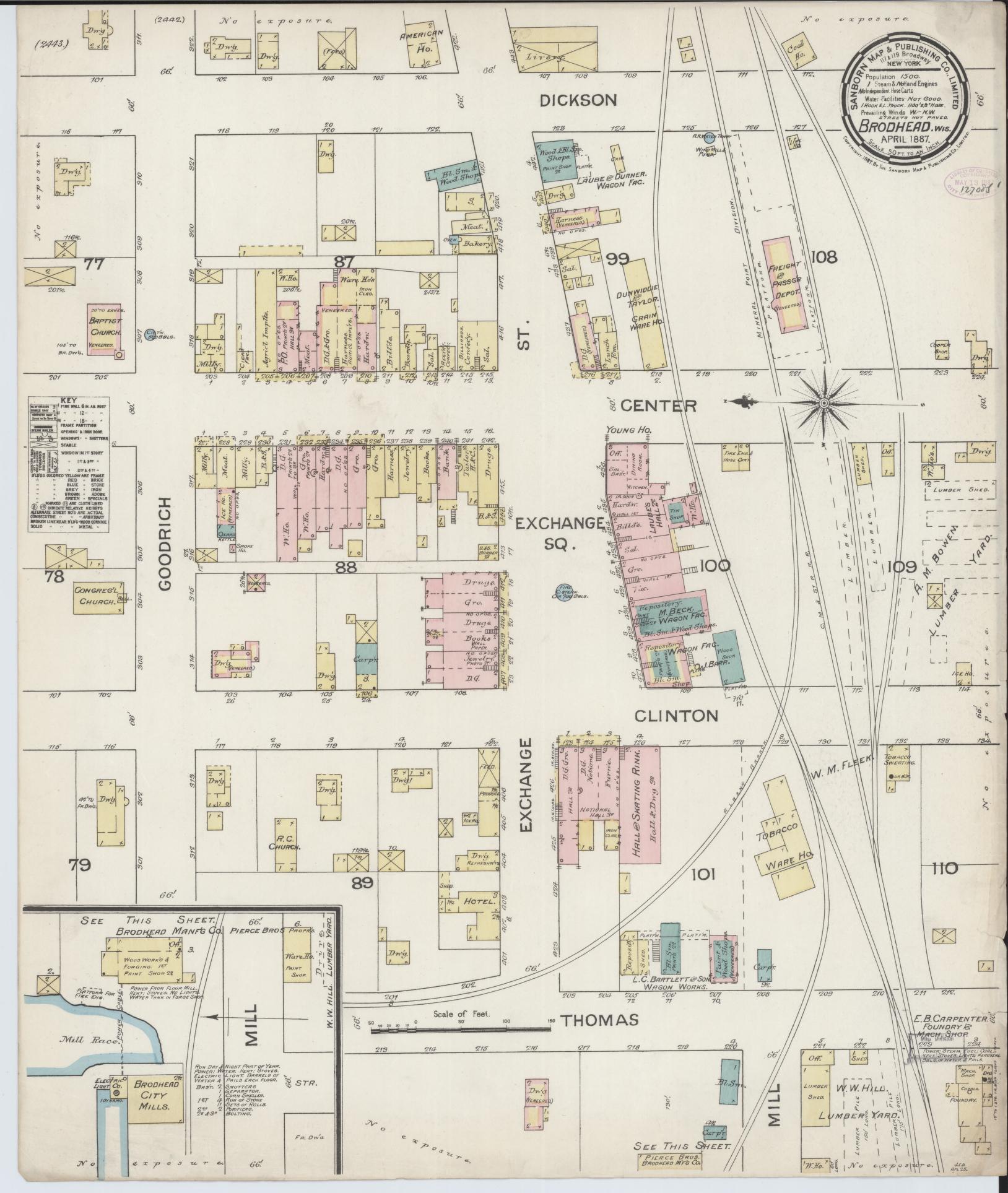 Sanborn Fire Insurance Map from Brodhead, Green County, Wisconsin (1887), Sheet #0001 - Historic Sanborn Fire Insurance Map Print, vintage old map wall art, antique decor, genealogy gift, Wisconsin Wisconsin map