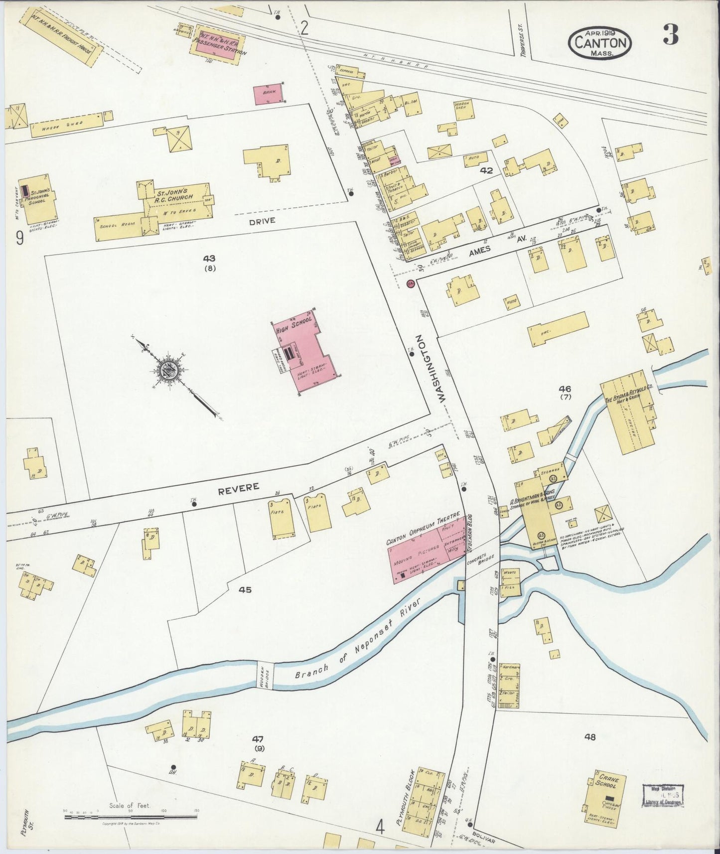 Sanborn Fire Insurance Map from Canton, Norfolk County, Massachusetts (1919), Sheet #0003 - Complete Map Set gallery image, historic Sanborn map, vintage wall art, Massachusetts Massachusetts