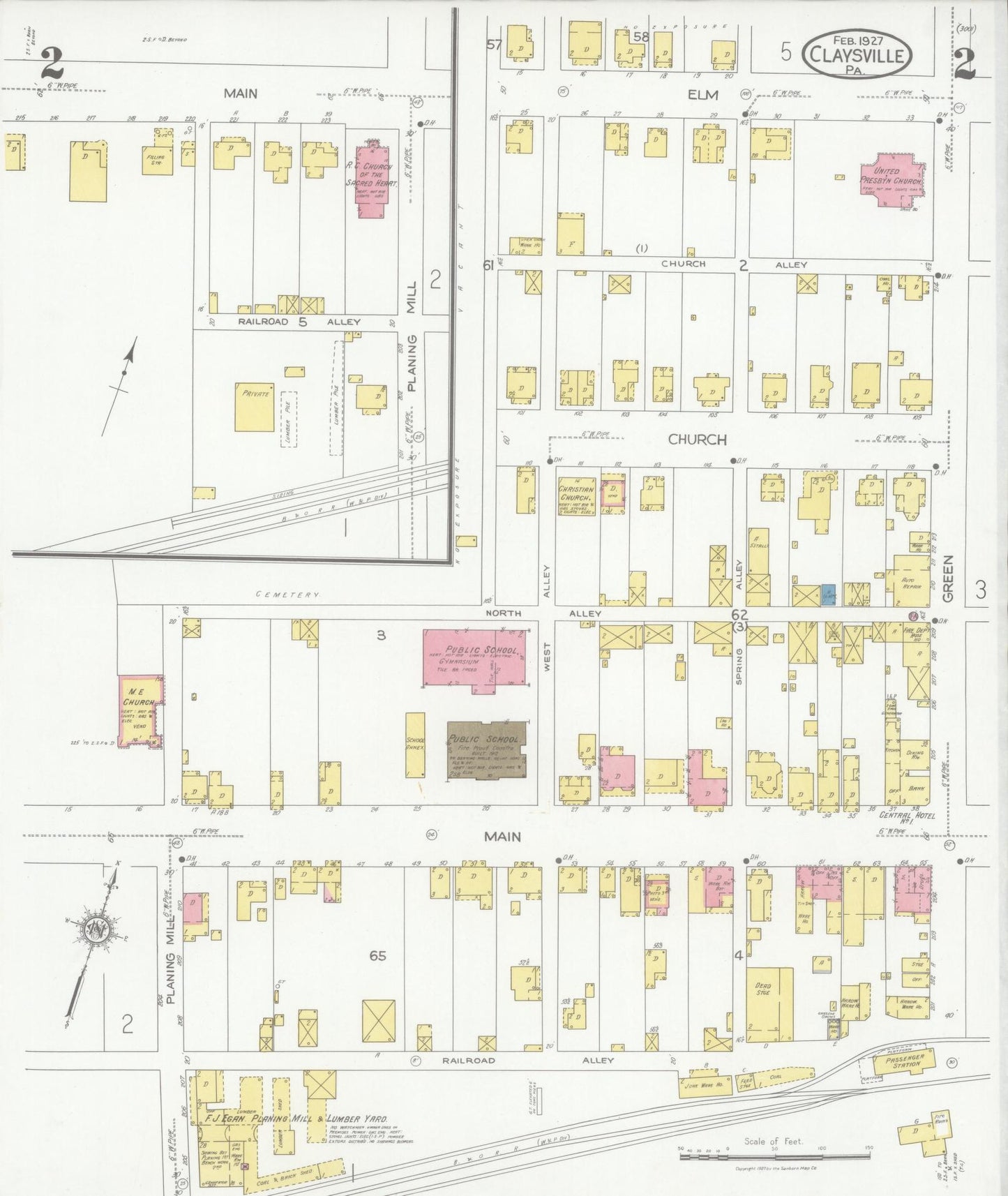 Sanborn Fire Insurance Map from Claysville, Washington County, Pennsylvania (1927), Sheet #0002 - Historic Sanborn Fire Insurance Map Print, vintage old map wall art, antique decor, genealogy gift, Pennsylvania Pennsylvania map