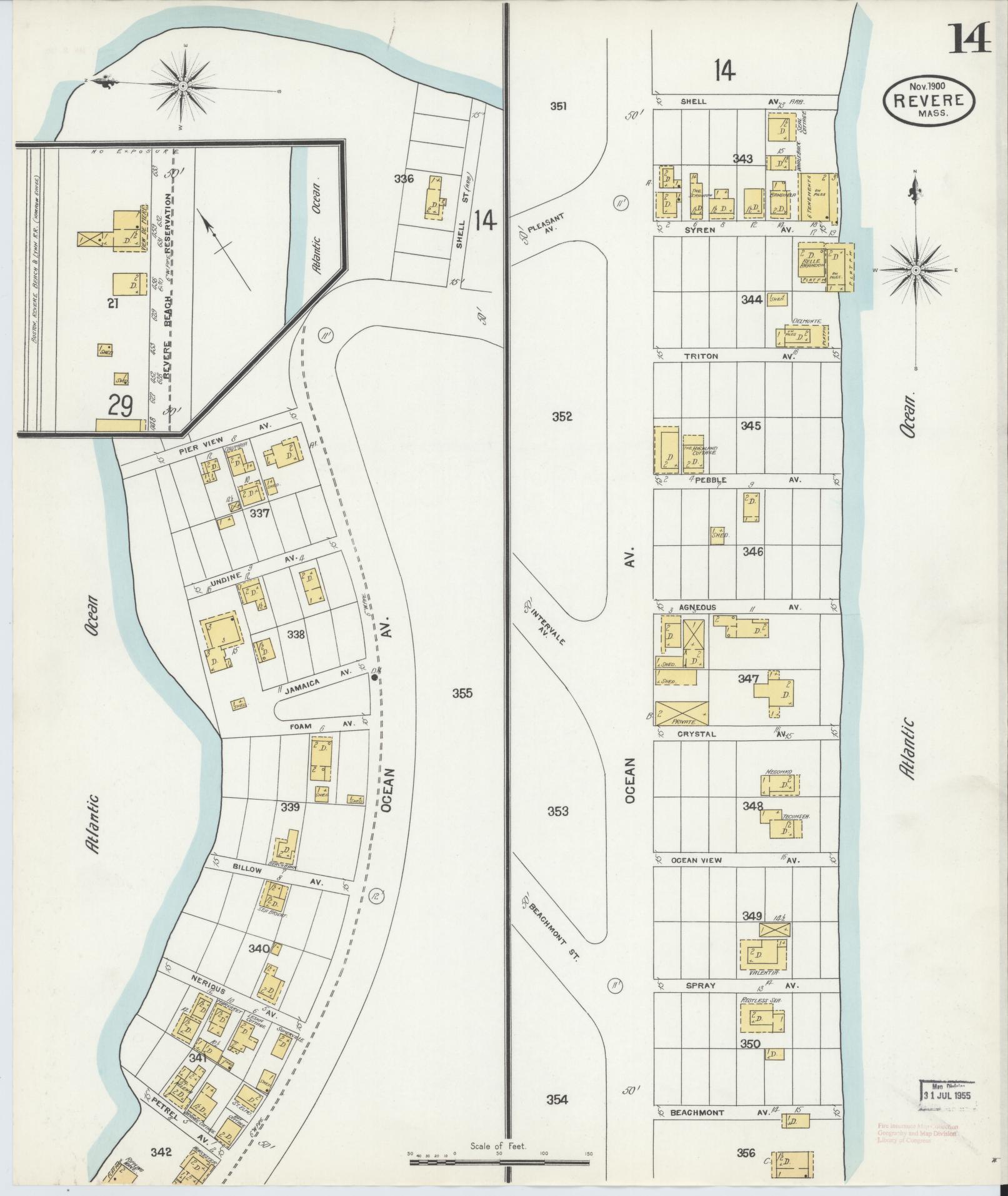 Sanborn Fire Insurance Map from Revere, Suffolk County, Massachusetts (1900), Sheet #0014 - Historic Sanborn Fire Insurance Map Print, vintage old map wall art, antique decor, genealogy gift, Massachusetts Massachusetts map