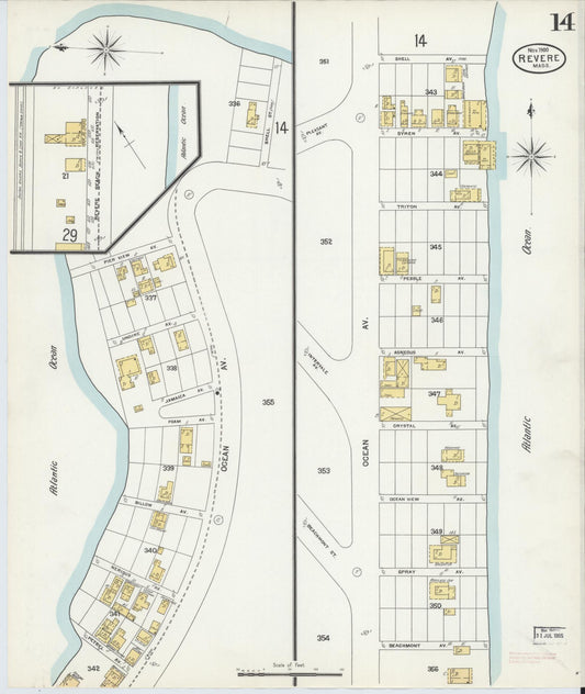 Sanborn Fire Insurance Map from Revere, Suffolk County, Massachusetts (1900), Sheet #0014 - Historic Sanborn Fire Insurance Map Print, vintage old map wall art, antique decor, genealogy gift, Massachusetts Massachusetts map