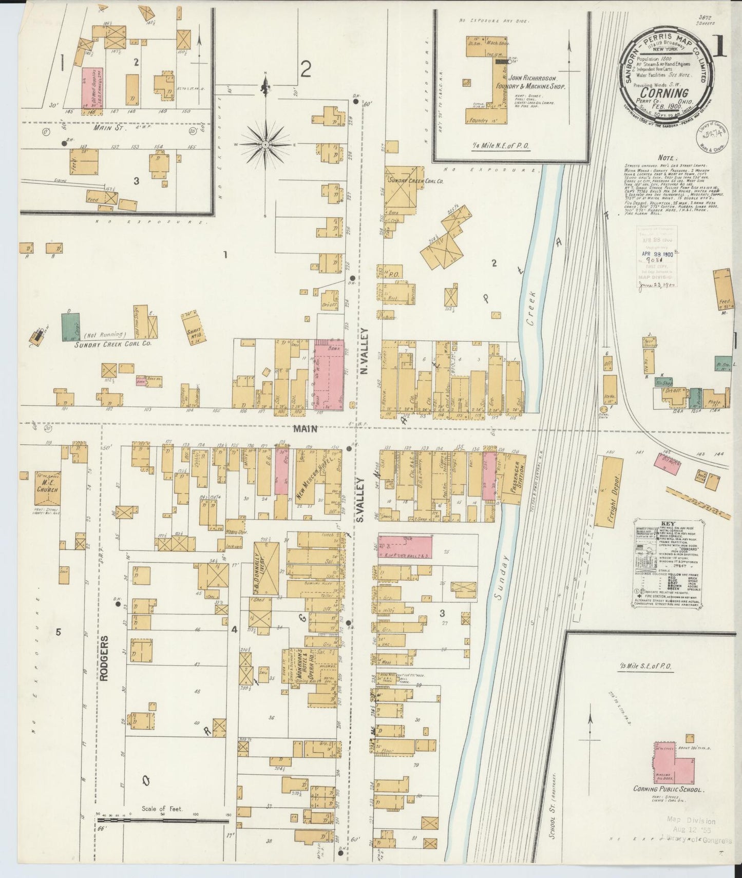 Sanborn Fire Insurance Map from Corning, Perry County, Ohio (1900), Sheet #0001 - Historic Sanborn Fire Insurance Map Print, vintage old map wall art, antique decor, genealogy gift, Ohio Ohio map