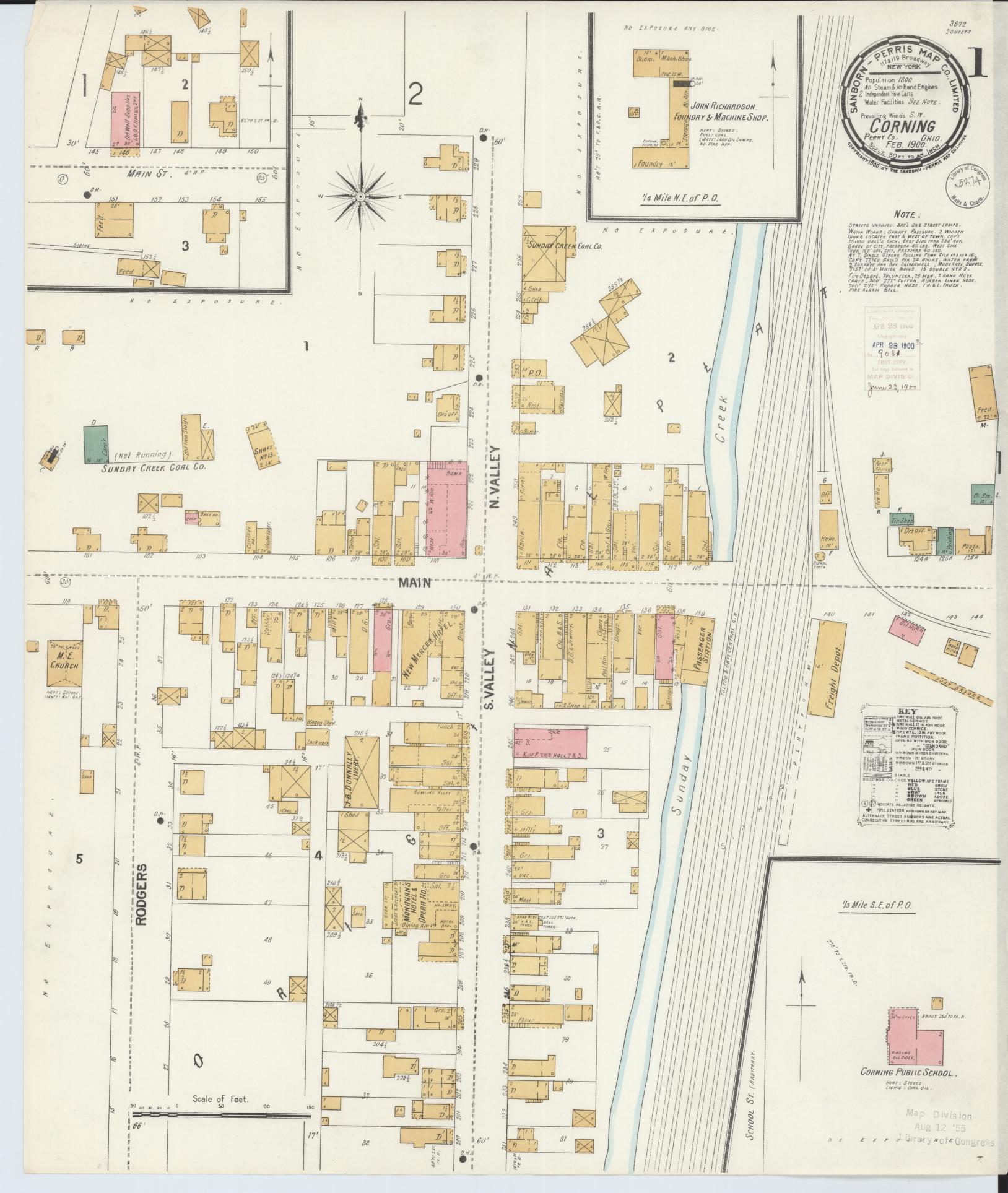 Sanborn Fire Insurance Map from Corning, Perry County, Ohio (1900), Sheet #0001 - Historic Sanborn Fire Insurance Map Print, vintage old map wall art, antique decor, genealogy gift, Ohio Ohio map