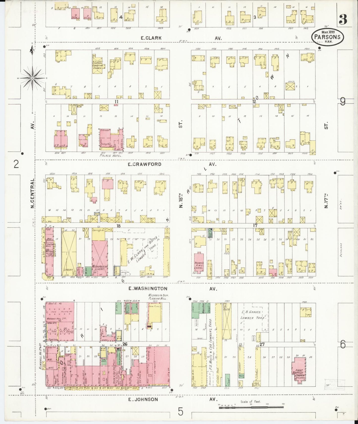 Sanborn Fire Insurance Map from Parsons, Labette County, Kansas (1899), Sheet #0003 - Complete Map Set gallery image, historic Sanborn map, vintage wall art, Kansas Kansas