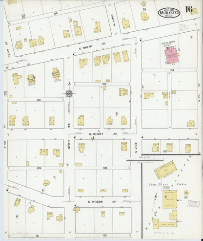 Sanborn Fire Insurance Map from McAlester, Pittsburg County, Oklahoma (1918), Sheet #0016 - Complete Map Set gallery image, historic Sanborn map, vintage wall art, Oklahoma Oklahoma