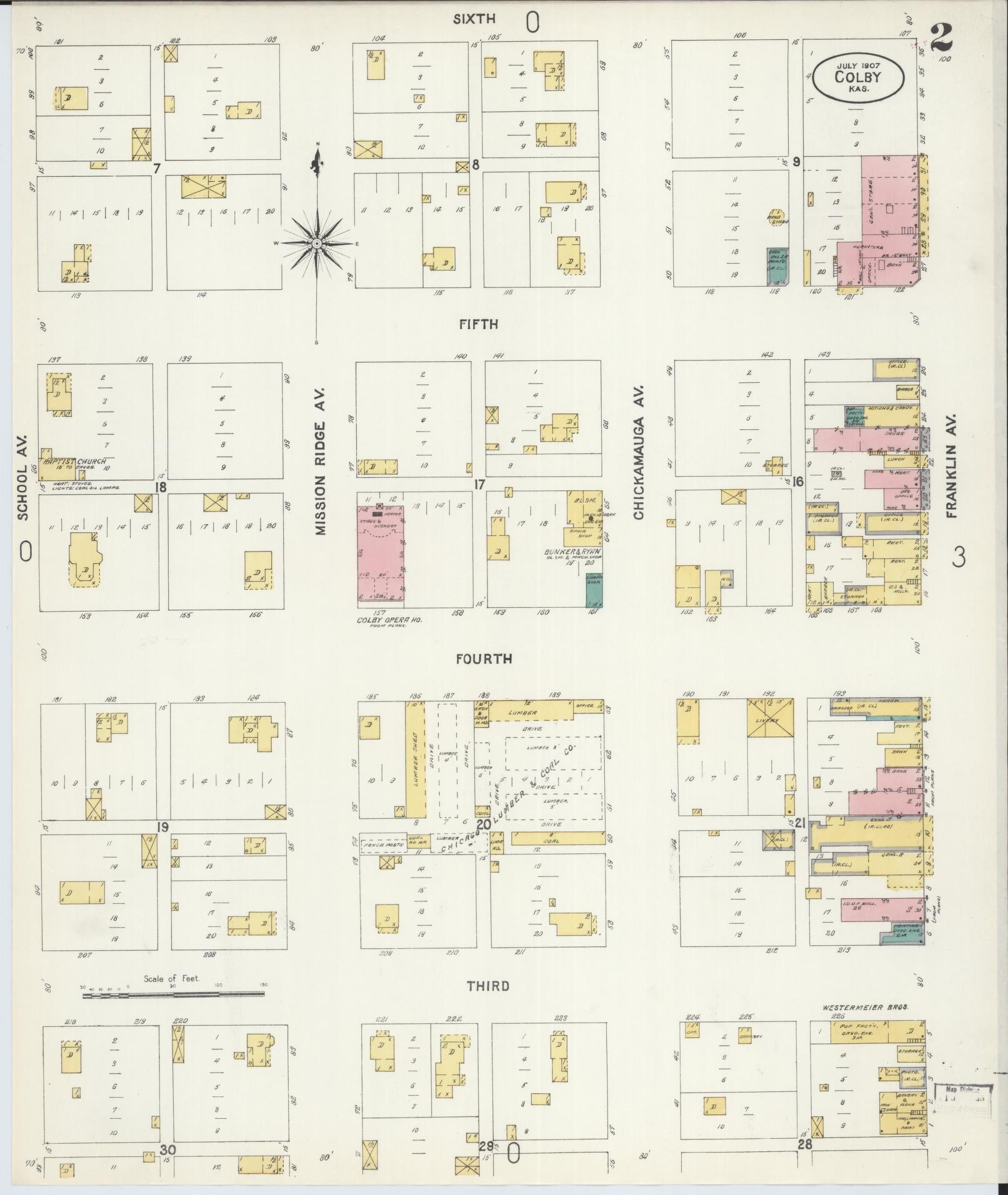 Sanborn Fire Insurance Map from Colby, Thomas County, Kansas (1907), Sheet #0002 - Historic Sanborn Fire Insurance Map Print, vintage old map wall art, antique decor, genealogy gift, Kansas Kansas map