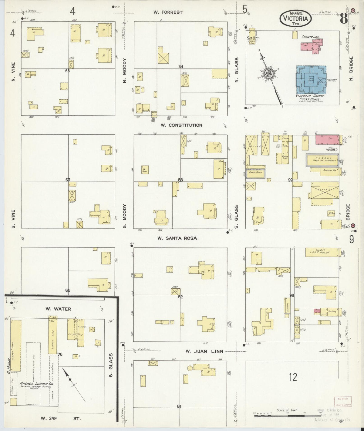 Sanborn Fire Insurance Map from Victoria, Victoria County, Texas (1912), Sheet #0008 - Complete Map Set gallery image, historic Sanborn map, vintage wall art, Texas Texas