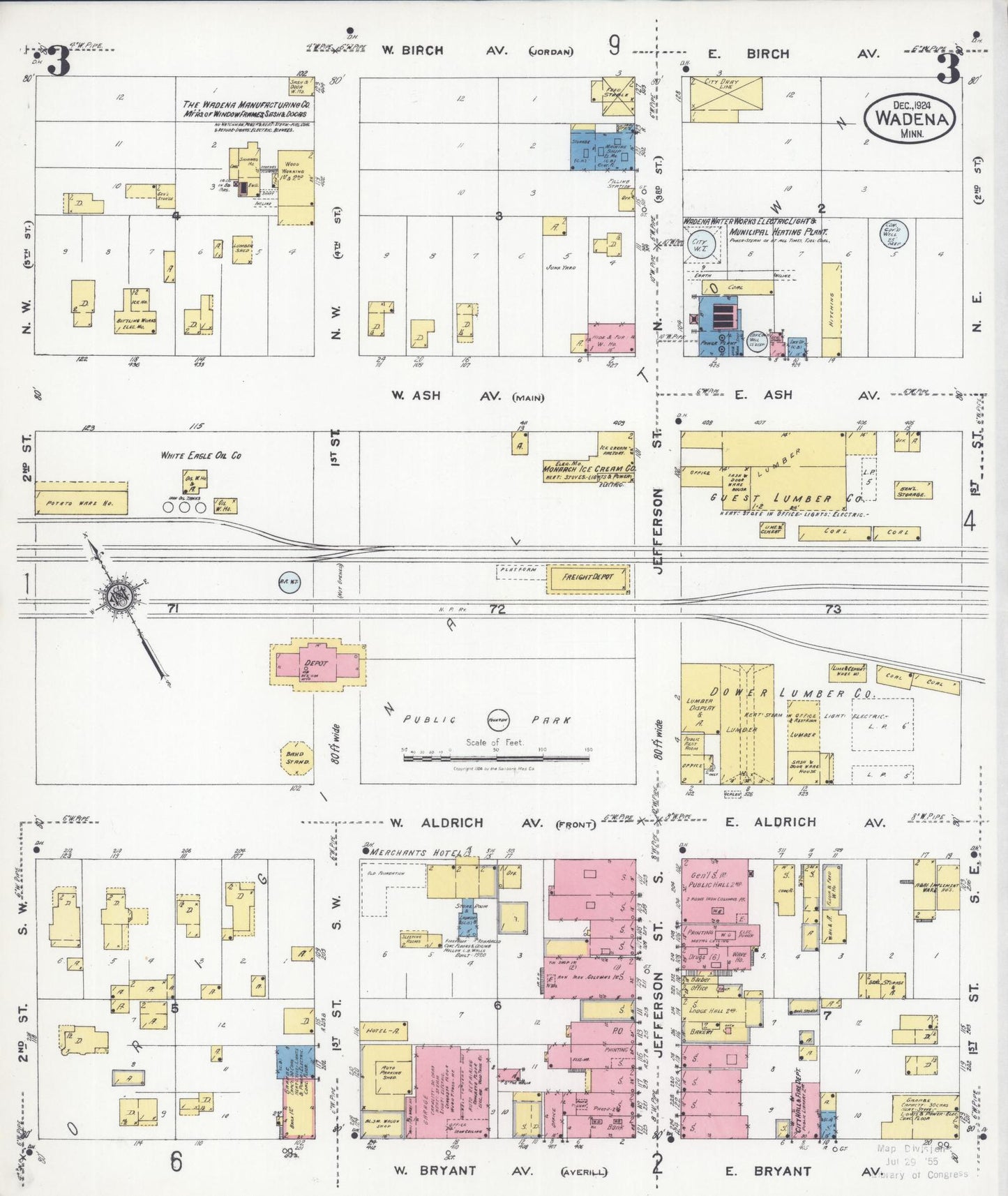 Sanborn Fire Insurance Map from Wadena, Wadena County, Minnesota (1924), Sheet #0003 - Complete Map Set gallery image, historic Sanborn map, vintage wall art, Minnesota Minnesota