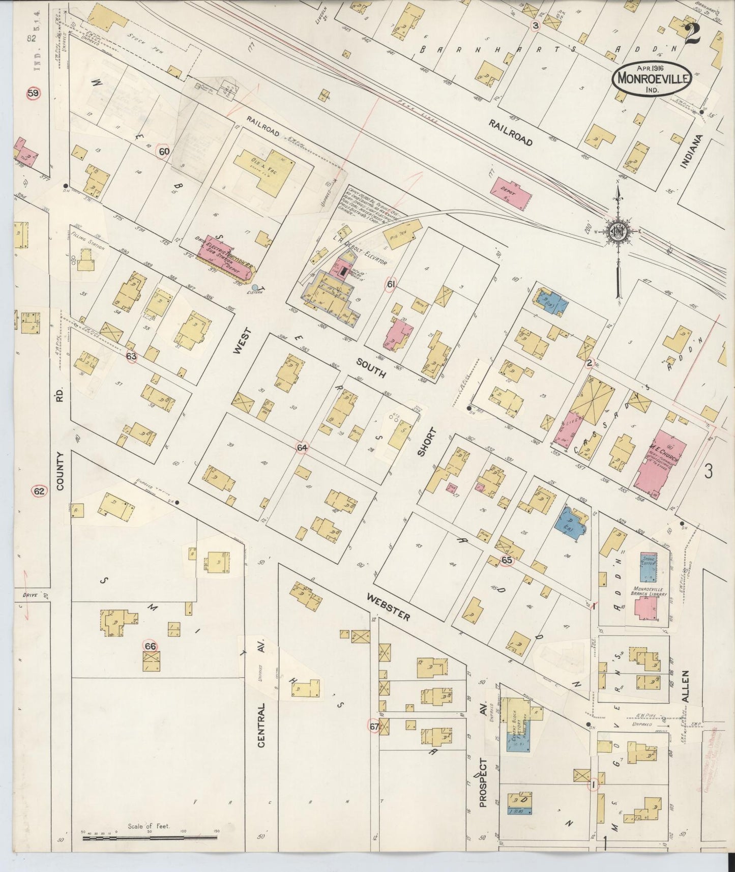 Sanborn Fire Insurance Map from Monroeville, Allen County, Indiana (1932), Sheet #0002 - Complete Map Set gallery image, historic Sanborn map, vintage wall art, Indiana Indiana