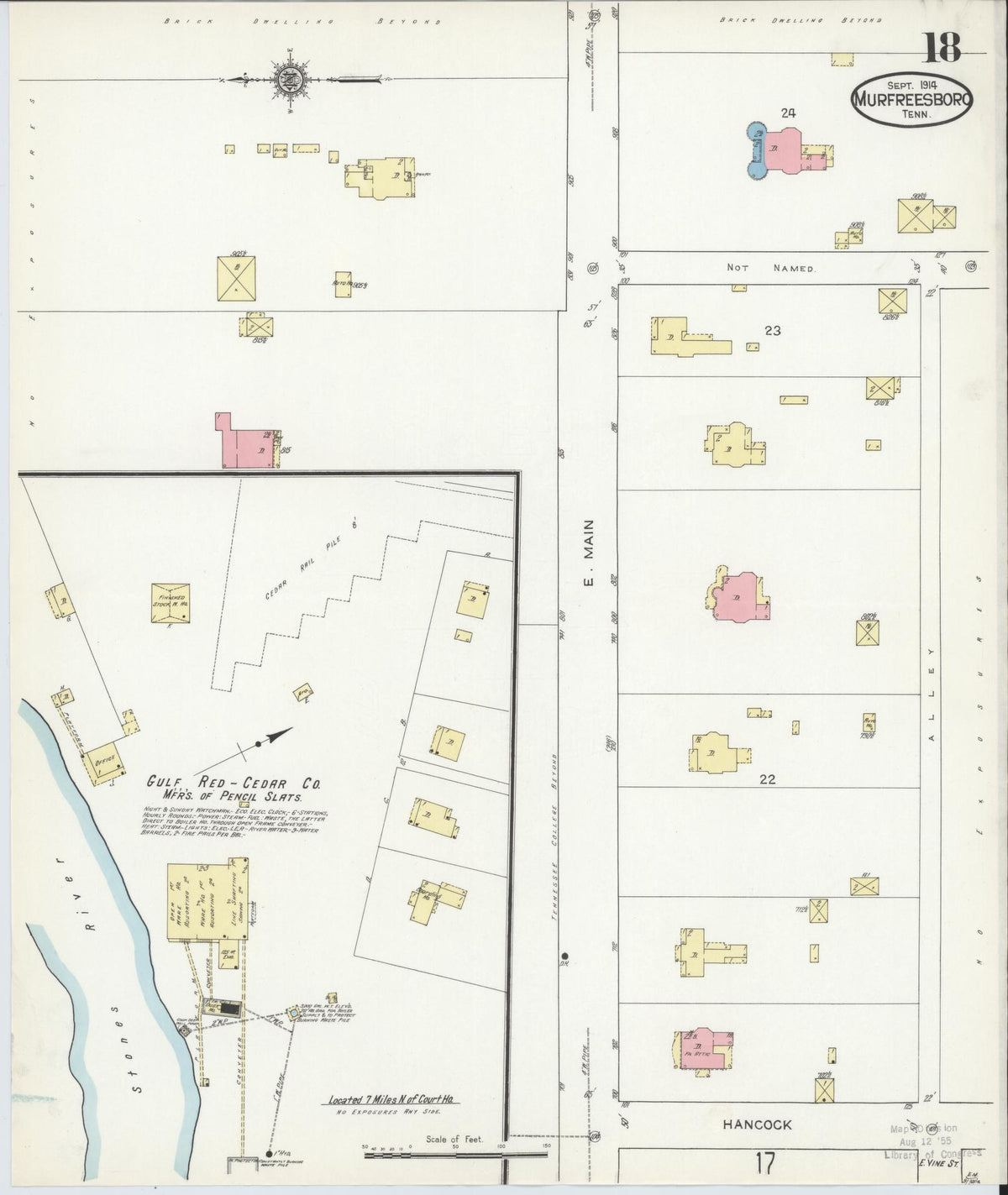 Sanborn Fire Insurance Map from Murfreesboro, Rutherford County, Tennessee (1914), Sheet #0018 - Historic Sanborn Fire Insurance Map Print, vintage old map wall art, antique decor, genealogy gift, Tennessee Tennessee map
