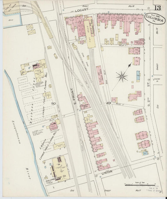 Sanborn Fire Insurance Map from Columbia, Lancaster County, Pennsylvania (1886), Sheet #0013 - Historic Sanborn Fire Insurance Map Print, vintage old map wall art, antique decor, genealogy gift, Pennsylvania Pennsylvania map