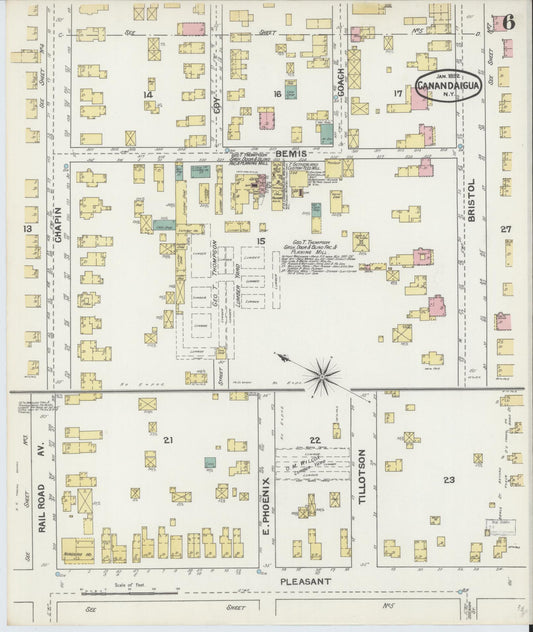 Sanborn Fire Insurance Map from Canandaigua, Ontario County, New York (1892), Sheet #0006 - Historic Sanborn Fire Insurance Map Print, vintage old map wall art, antique decor, genealogy gift, New York New York map