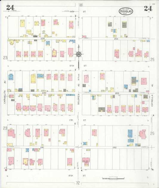 Sanborn Fire Insurance Map from Douglas, Cochise County, Arizona (1929), Sheet #0024 - Historic Sanborn Fire Insurance Map Print, vintage old map wall art, antique decor, genealogy gift, Arizona Arizona map
