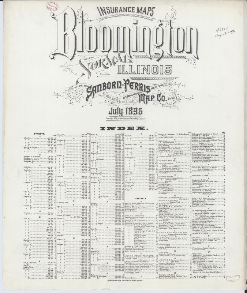 Sanborn Fire Insurance Map from Bloomington, McLean County, Illinois. (1896) – Map View