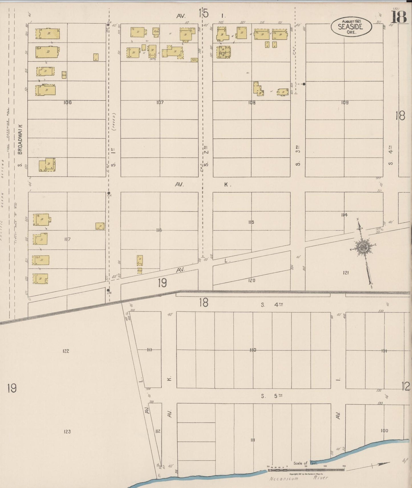 Sanborn Fire Insurance Map from Seaside, Clatsop County, Oregon (1921), Sheet #0018 - Complete Map Set gallery image, historic Sanborn map, vintage wall art, Oregon Oregon