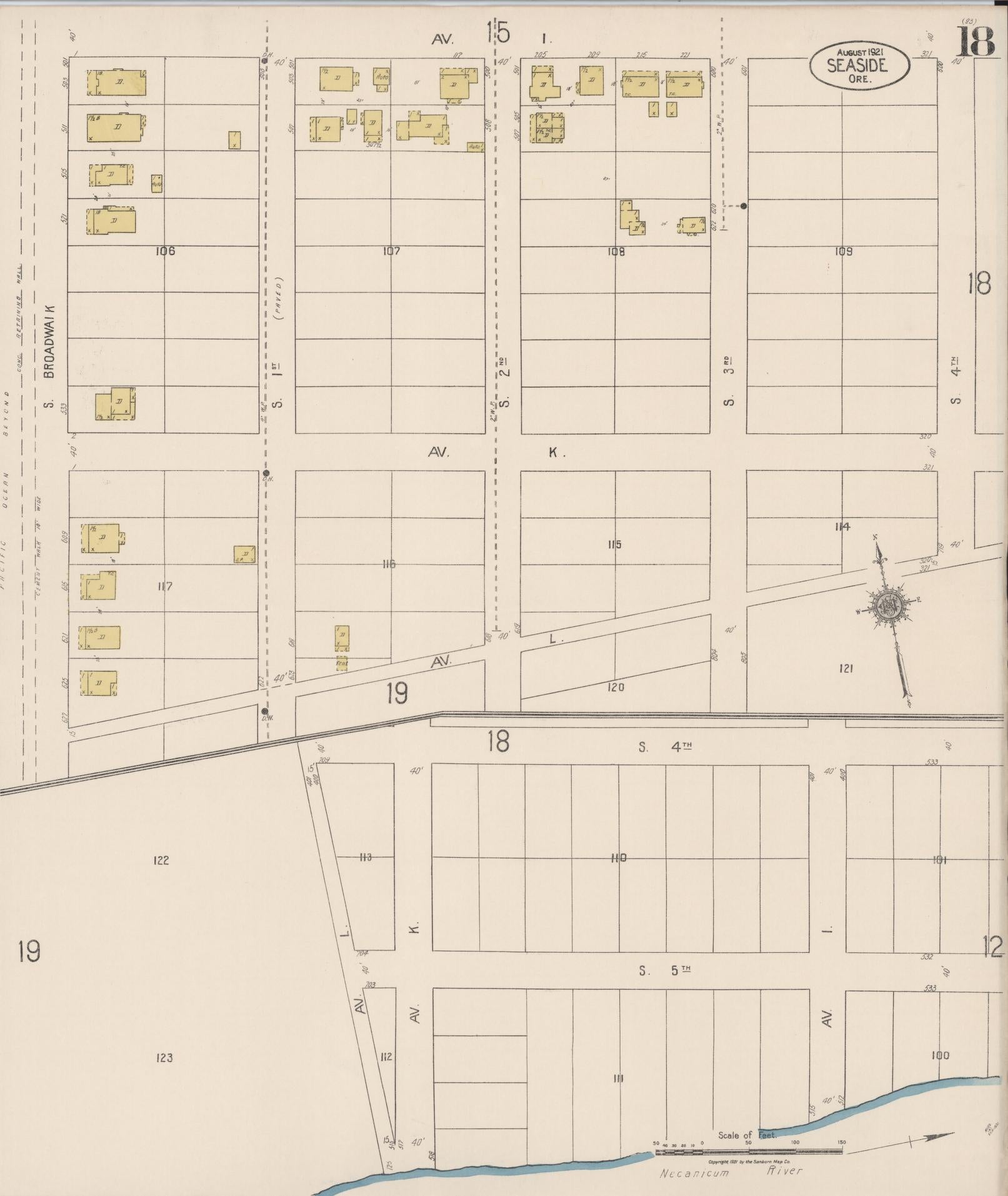 Sanborn Fire Insurance Map from Seaside, Clatsop County, Oregon (1921), Sheet #0018 - Complete Map Set gallery image, historic Sanborn map, vintage wall art, Oregon Oregon