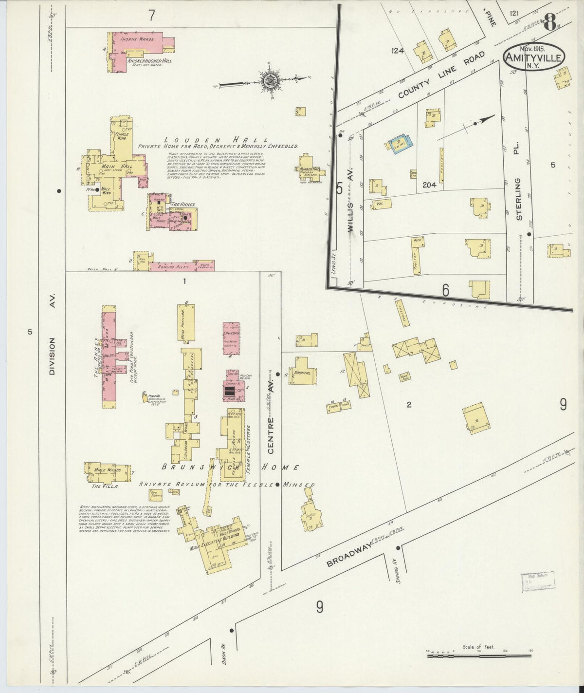 Sanborn Fire Insurance Map from Amityville, Suffolk County, New York (1915), Sheet #0008 - Complete Map Set gallery image, historic Sanborn map, vintage wall art, New York New York