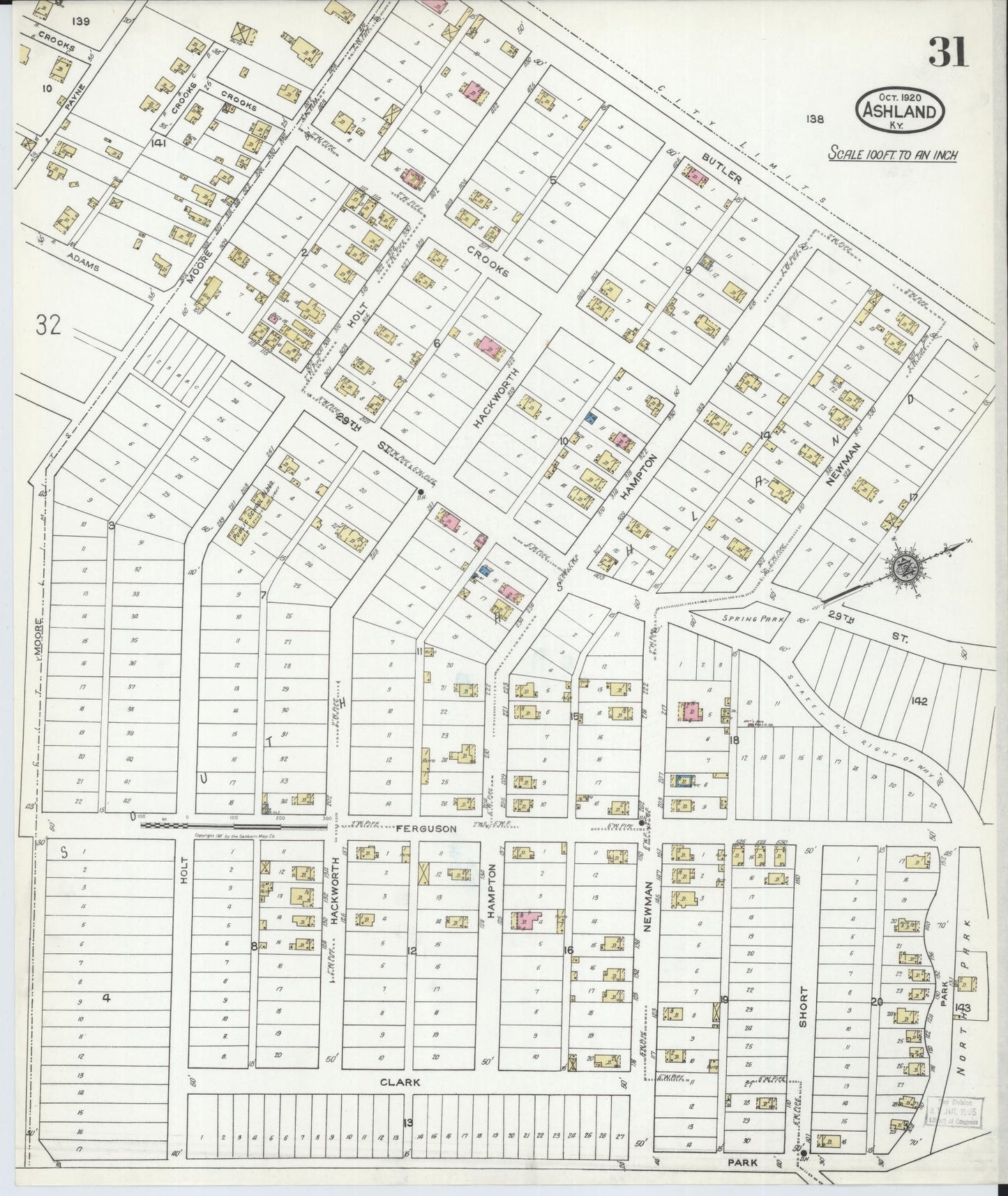 Sanborn Fire Insurance Map from Ashland, Boyd County, Kentucky (1920), Sheet #0031 - Historic Sanborn Fire Insurance Map Print, vintage old map wall art, antique decor, genealogy gift, Kentucky Kentucky map