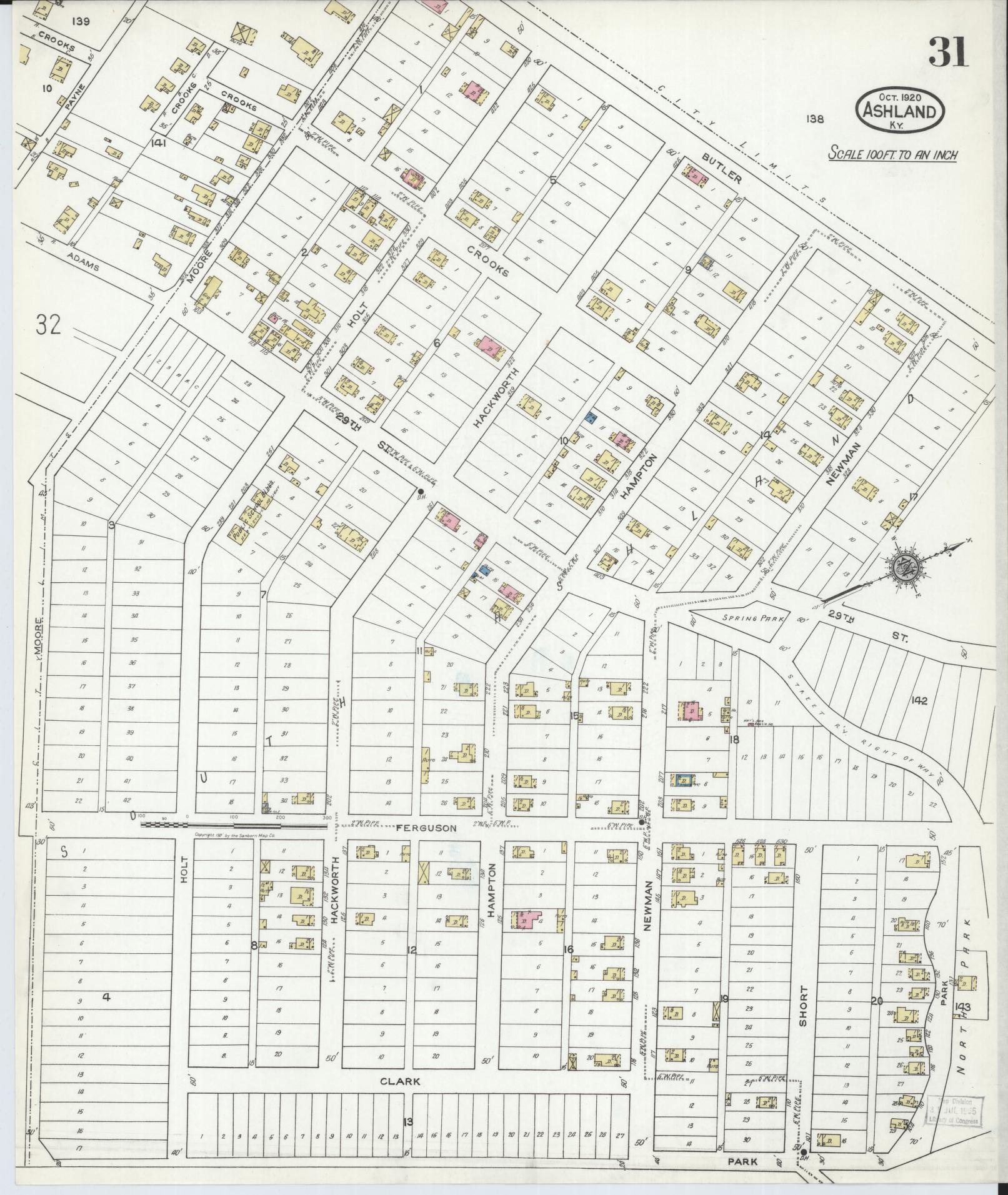 Sanborn Fire Insurance Map from Ashland, Boyd County, Kentucky (1920), Sheet #0031 - Historic Sanborn Fire Insurance Map Print, vintage old map wall art, antique decor, genealogy gift, Kentucky Kentucky map