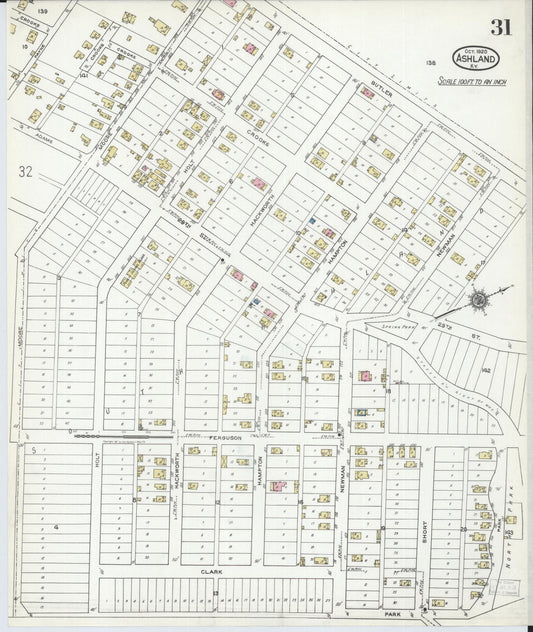 Sanborn Fire Insurance Map from Ashland, Boyd County, Kentucky (1920), Sheet #0031 - Historic Sanborn Fire Insurance Map Print, vintage old map wall art, antique decor, genealogy gift, Kentucky Kentucky map