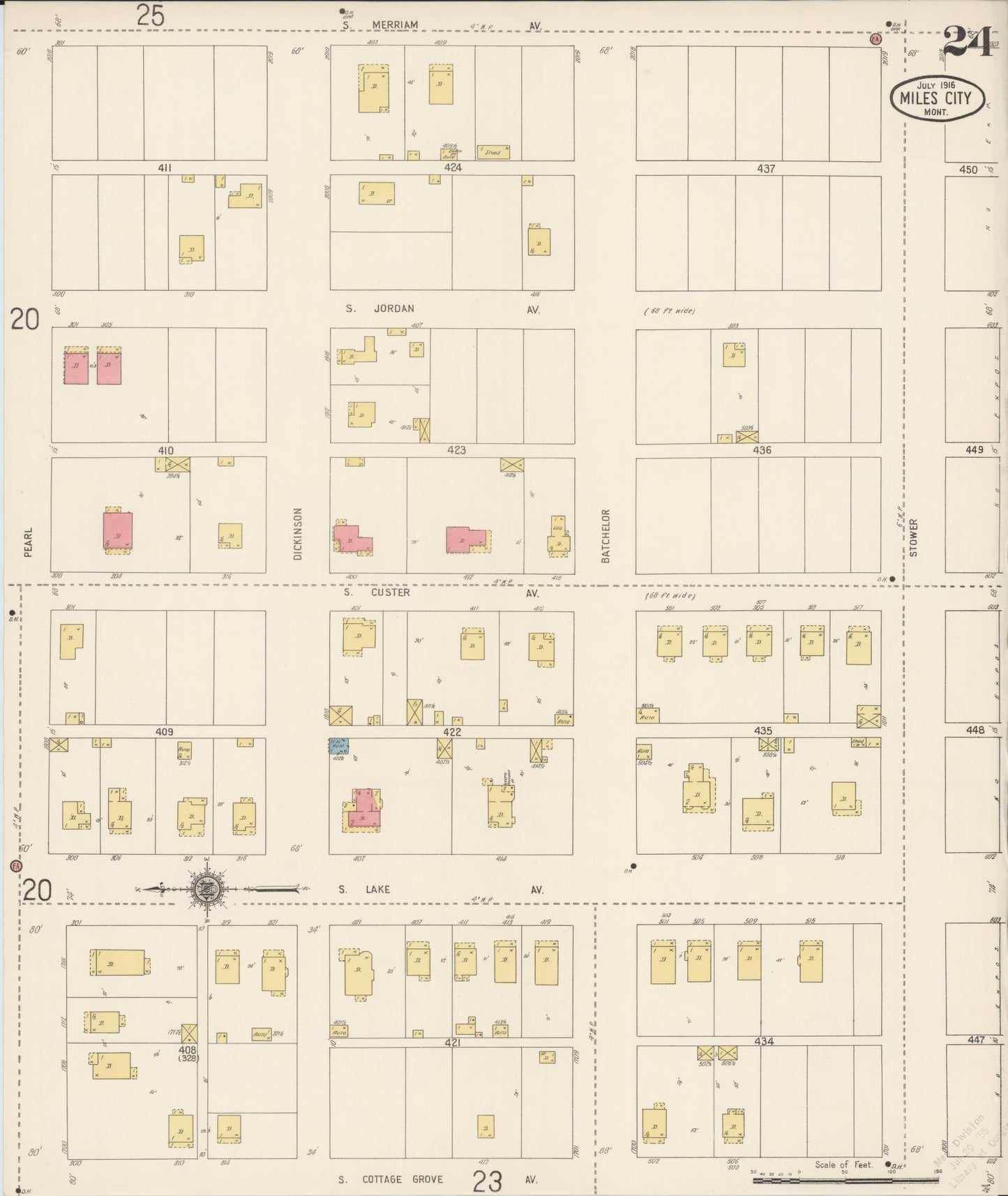 Sanborn Fire Insurance Map from Miles City, Custer County, Montana (1916), Sheet #0024 - Complete Map Set gallery image, historic Sanborn map, vintage wall art, Montana Montana