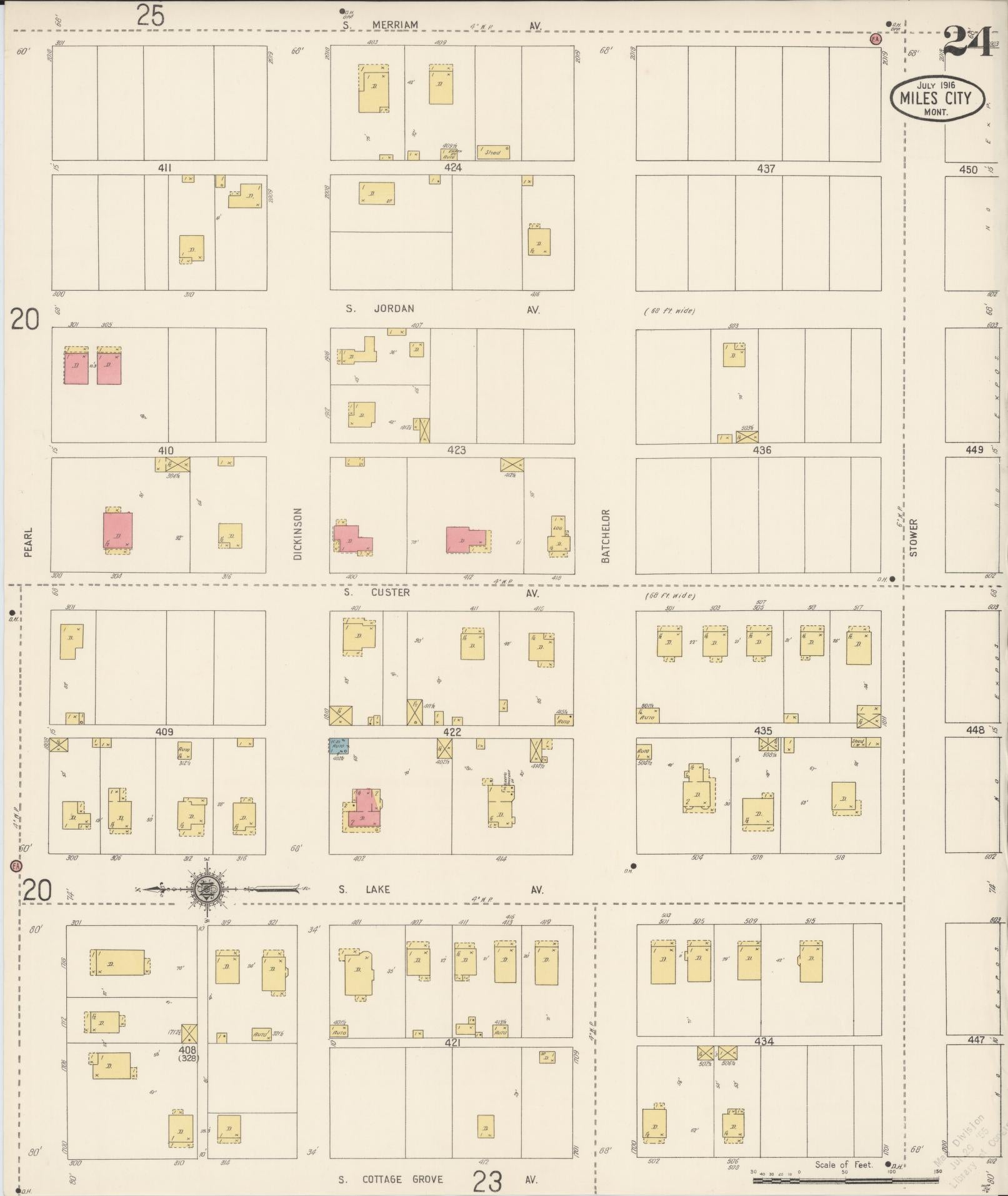 Sanborn Fire Insurance Map from Miles City, Custer County, Montana (1916), Sheet #0024 - Complete Map Set gallery image, historic Sanborn map, vintage wall art, Montana Montana