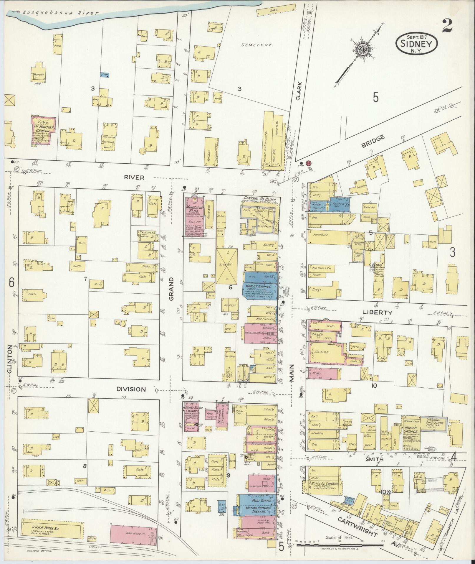 Sanborn Fire Insurance Map from Sidney, Delaware County, New York (1917), Sheet #0002 - Complete Map Set gallery image, historic Sanborn map, vintage wall art, Sidney Delaware