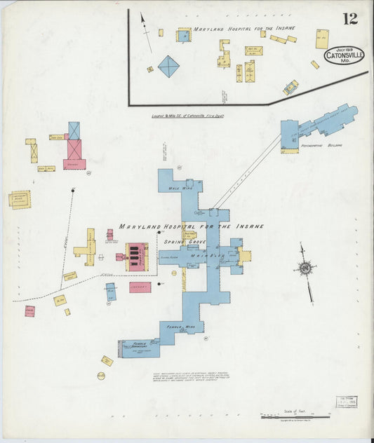 Sanborn Fire Insurance Map from Catonsville, Baltimore County, Maryland (1919), Sheet #0012 - Historic Sanborn Fire Insurance Map Print, vintage old map wall art, antique decor, genealogy gift, Maryland Maryland map