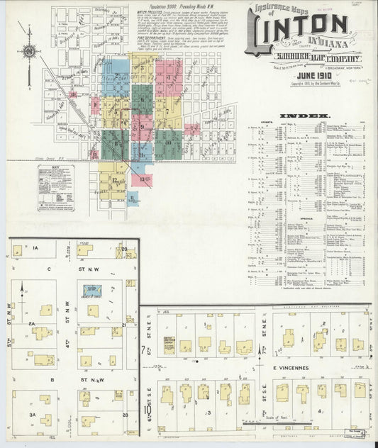 Sanborn Fire Insurance Map from Linton, Greene County, Indiana (1910), Sheet #0001 - Historic Sanborn Fire Insurance Map Print, vintage old map wall art, antique decor, genealogy gift, Indiana Indiana map